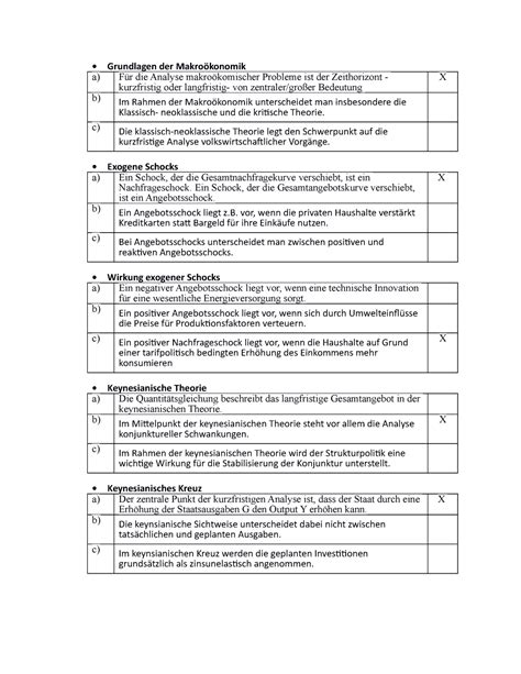 Makroökonomik Fragenkatalog 981 Makroökonomik Wirtschaftspolitik