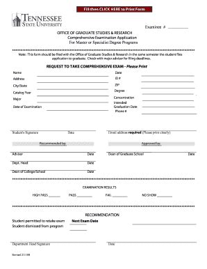 Comprehensive Examination Application Tnstate Form Fill Out And Sign