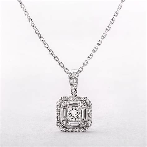 18ct Invisible Set Square 077ct Diamond Halo Pendant