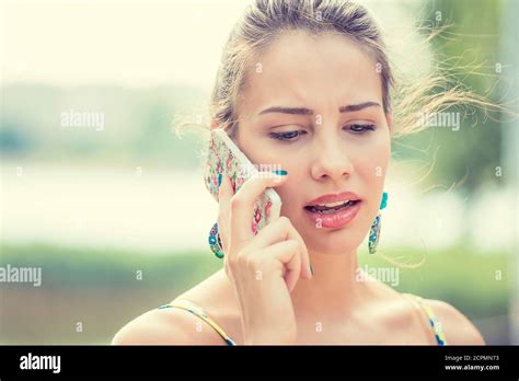 Portrait Upset Sad Skeptical Serious Woman Talking On Phone Negative