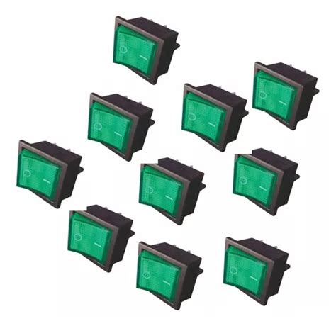 Pack 10 Piezas Switch Balancin On Off 4 Patas C Piloto Verde Meses