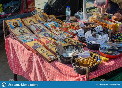 Selling Holy Icons And Religious Details On Public Market Editorial