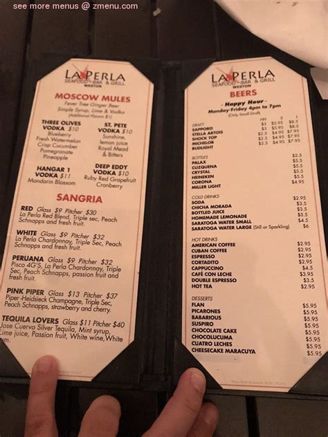 Menu At La Perla Seafood Bar Grill Weston SW 160th Ave