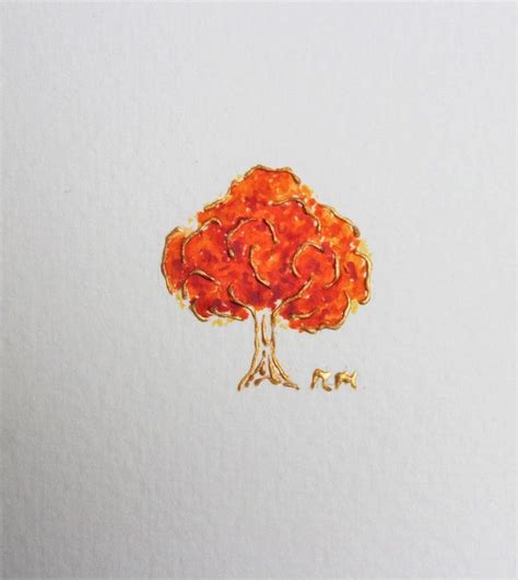 Mini Golden And Watercolour Autumn Tree Painting Etsy UK Square