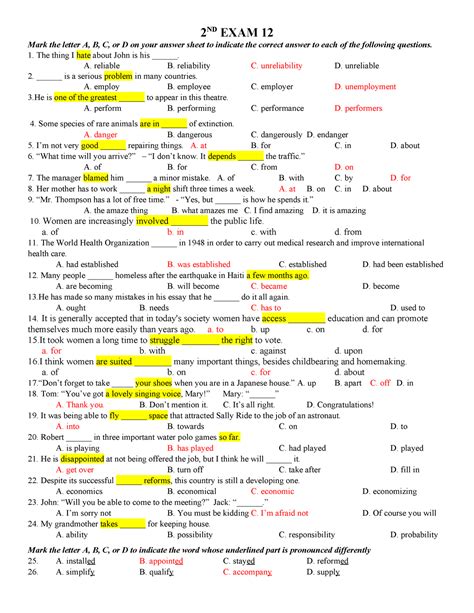 Nd Revision Basic Nd Exam Mark The Letter A B C Or D