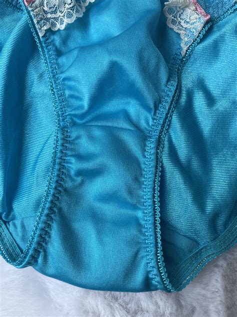 Vintage Shiny Blue Nylon Panty Slippery Floral Lace Sissy Bikini Sz Hip Ebay