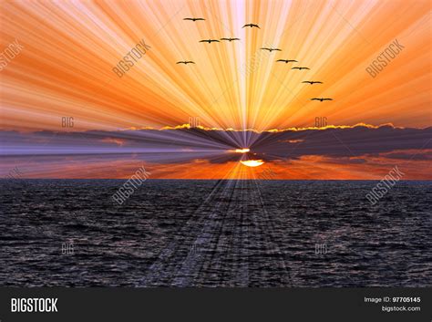 Ocean Sunset Sun Rays Image & Photo (Free Trial) | Bigstock