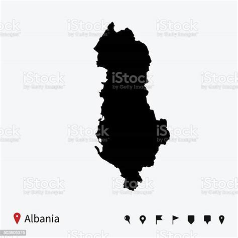 Alta Dettagliata Mappa Vettoriale Di Albania Con Perni Di Navigazione