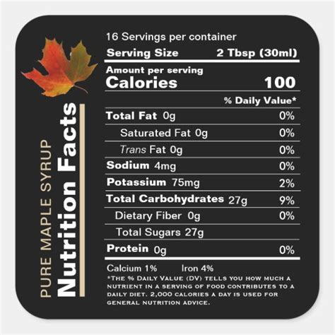 Maple Syrup Editable Nutrition Facts Label | Zazzle.com