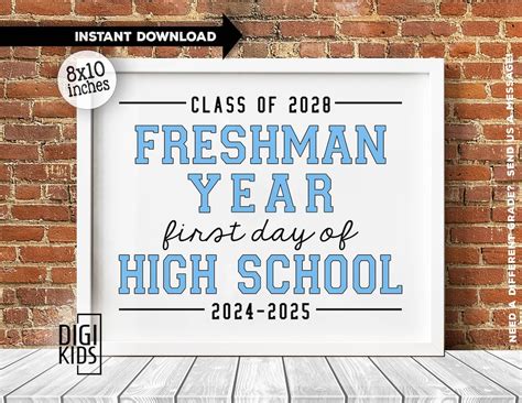 First Day of Freshman Year Printable Sign - High School Freshman Sign ... 