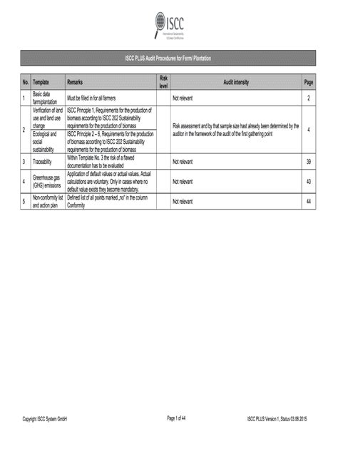 Fillable Online Iscc Plus Audit Procedures For Farm Plantation No