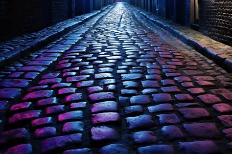 Premium Photo | Cobblestone road in the city at night toned