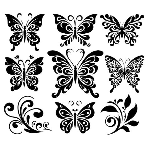 Silueta Vectorial Mariposa Elegante Aislada Sobre Fondo Blanco Conjunto