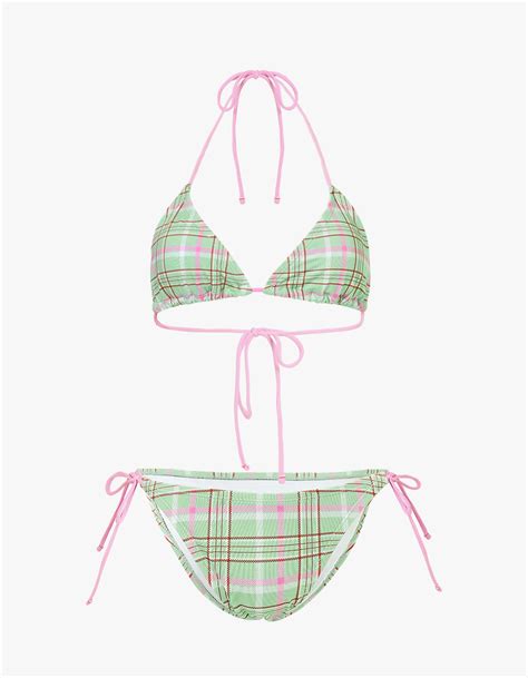 Piscess Plaid Check Triangle Bikini Mint