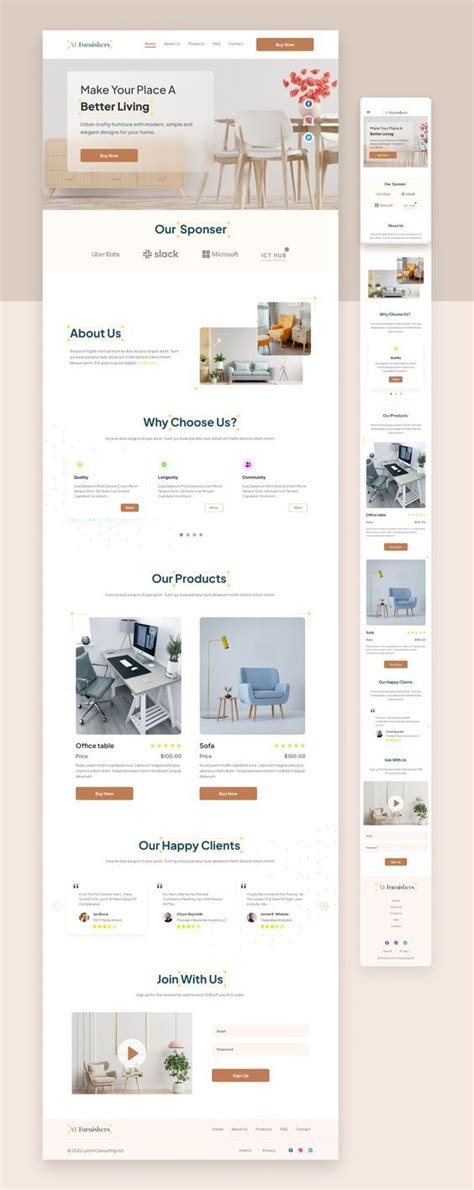 simple minimal  commerce based website landing page mobile