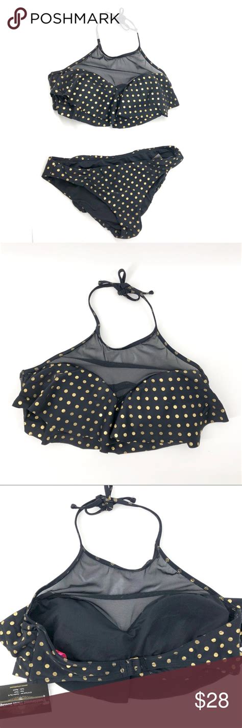 Betsey Johnson Bikini M Polka Dot Black Gold Betsey Johnson Betsey