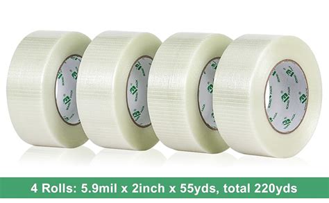 BOMEI PACK 4 Rolls Bi Directional Filament Tape Fiberglass Filament