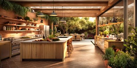 Premium AI Image A Stylish Functional Outdoor Kitchen Set Within A