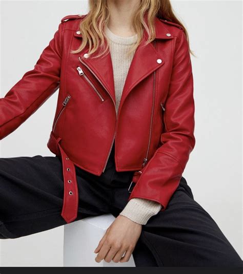 Red Cropped Faux Leather Biker Jacket Artofit