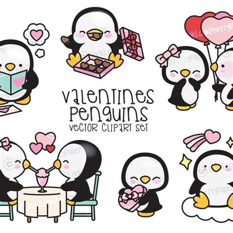 Premium Vector Clipart Kawaii Penguins Cute Penguins Etsy Canada