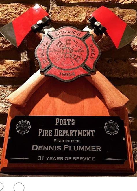 Firefighter Award Plaque And T With Crossed Axes Etsy