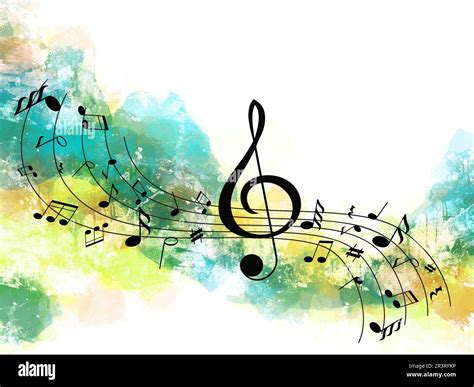 Staff with music notes and other musical symbols on color background ...