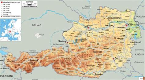 Physical map of Austria | Austria | Europe | Mapslex | World Maps