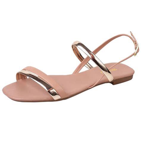 Sandália Rasteira Feminina Nude Ouro Akazzo I Bege