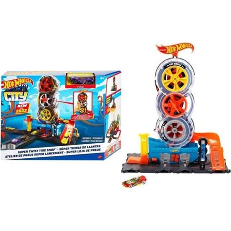 Hot Wheels City Circuit Boutique de Pneus Coffret avec Voiture Ascenseur Pompe à
