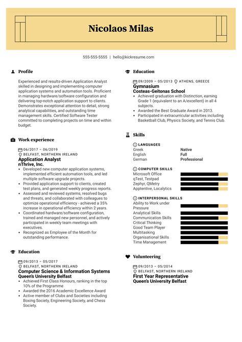 Application Analyst Resume Sample | Kickresume