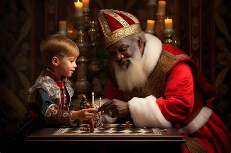 Premium AI Image | Sinterklaas and zwarte piet entertaining children