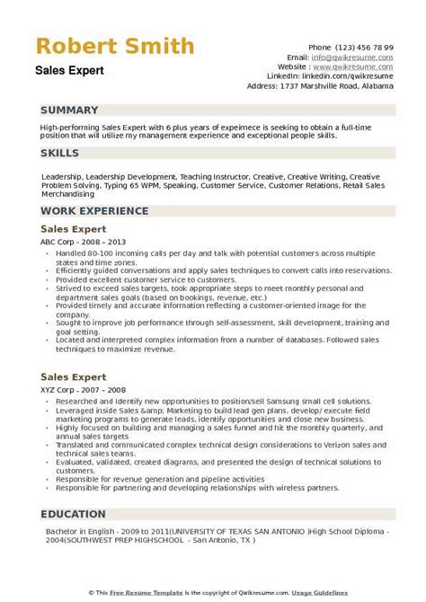 Sales Expert Resume Samples Qwikresume