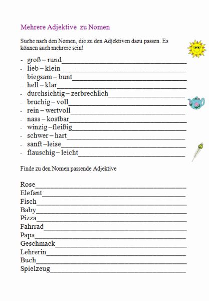 Arbeitsblatt Adjektive Zu Nomen Finden Deutsch Grammatik