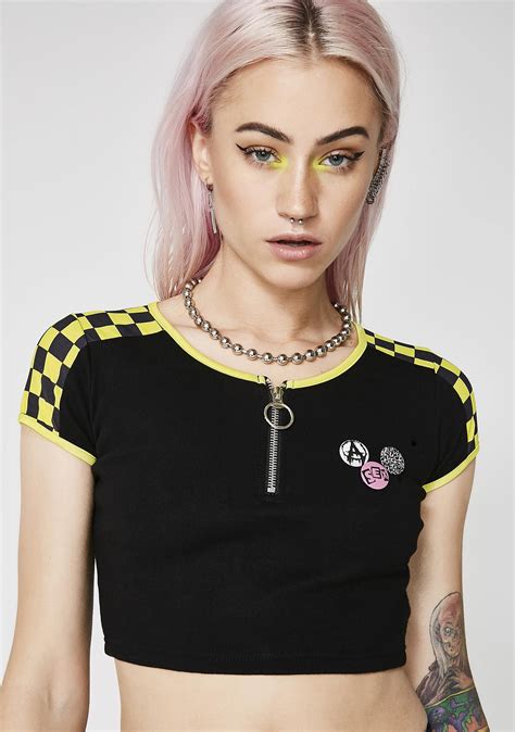 Current Mood Speed It Up Checkered Crop Top Dolls Kill Dollskill