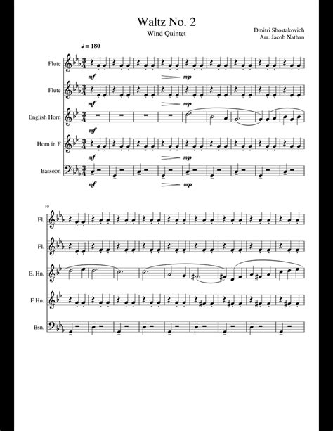 Shostakovich Waltz No 2 For Woodwind Quintet Sheet Music For Flute English Horn French Horn