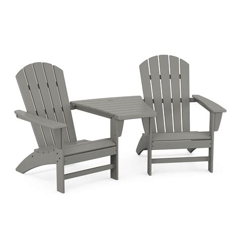 Polywood Nautical 3 Piece Adirondack Set With Angled Connecting Table