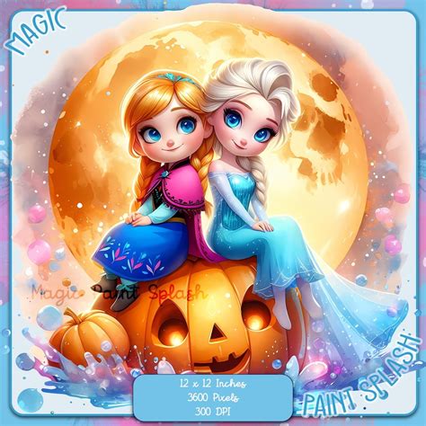 Anna and Elsa Halloween, Watercolor Splash PNG File , Clipart Images ...