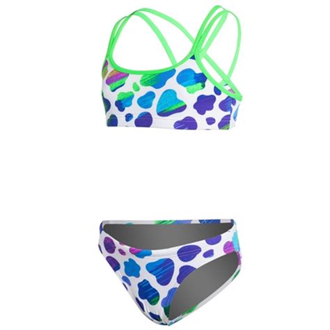 Funkita Blue Moo Girls Criss Cross Two Piece Aqua Swim Supplies