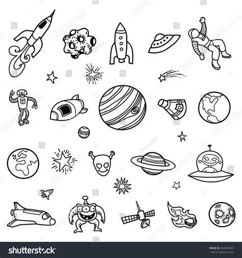 Hand Drawn Outer Space Doodles Stock Vector 254976223 Shutterstock