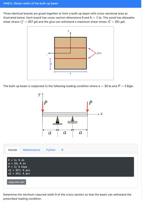 Solved Hw Obtain Width Of The Built Up Beam Three Chegg