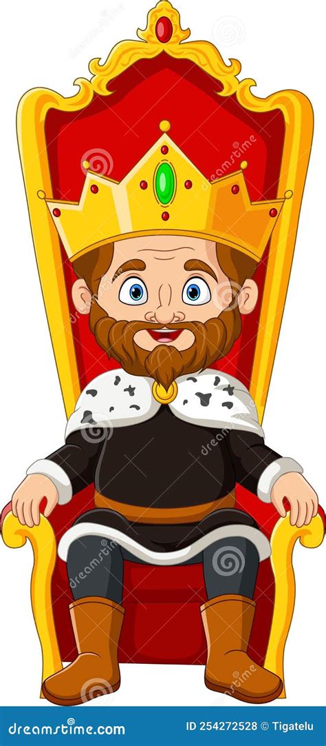 King Sitting On The Throne Vector Cartoon Stick Figure Illustration