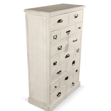 Meuble Semainier Chiffonnier Grainetier Bois Cerus Blanc Tiroir