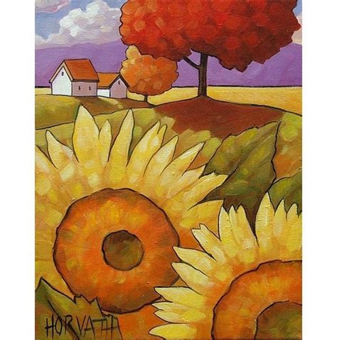 ORIGINAL PAINTING ABSTRACT FOLK ART Sunflowers by SoloWorkStudio