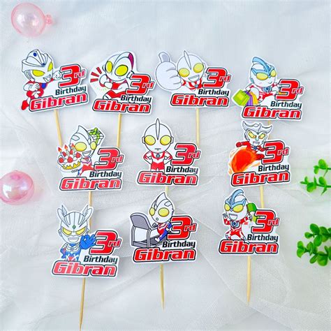 Ultraman Chibi Cupcake Topper Birthday Cake Decoration Custom Name