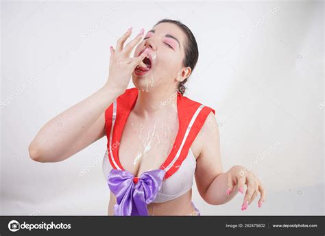 Sexy Chubby Woman Big Tits Dressed Cosplay School Uniform Doused Stock Photo Agnadevi 262475602