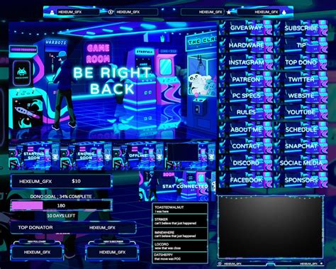 Neon Lofi Arcade Animated Twitch Overlay Webcam Screens Panels