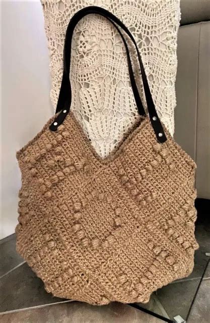 Kit N Complet Au Crochet Grand Sac Mots Croises En Jute Et Anses