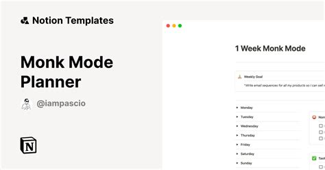 Monk Mode Planner Template Notion Marketplace