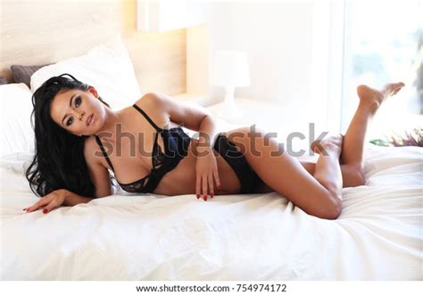Sexy Woman Black Lingerie On White Stock Photo 754974172 Shutterstock