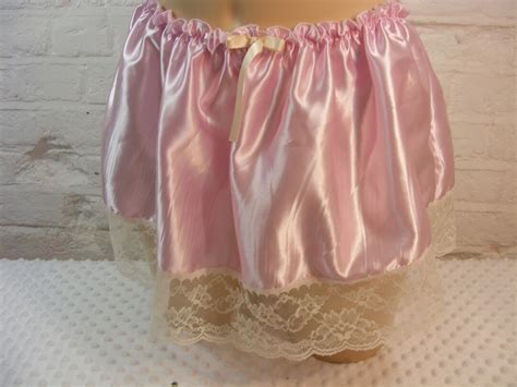 Ddld Sissy Pink Satin Lace Mini Half Slip Petticoat Skirt Etsy